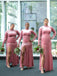 Pink Mermaid Long Sleeves Side Slit Cheap Bridesmaid Dresses,WG1344