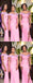Pink Mermaid Off Shoulder Side Slit Cheap Long Bridesmaid Dresses,WG1403