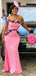 Pink Mermaid Short Sleeves Cheap Long Bridesmaid Dresses,WG1211