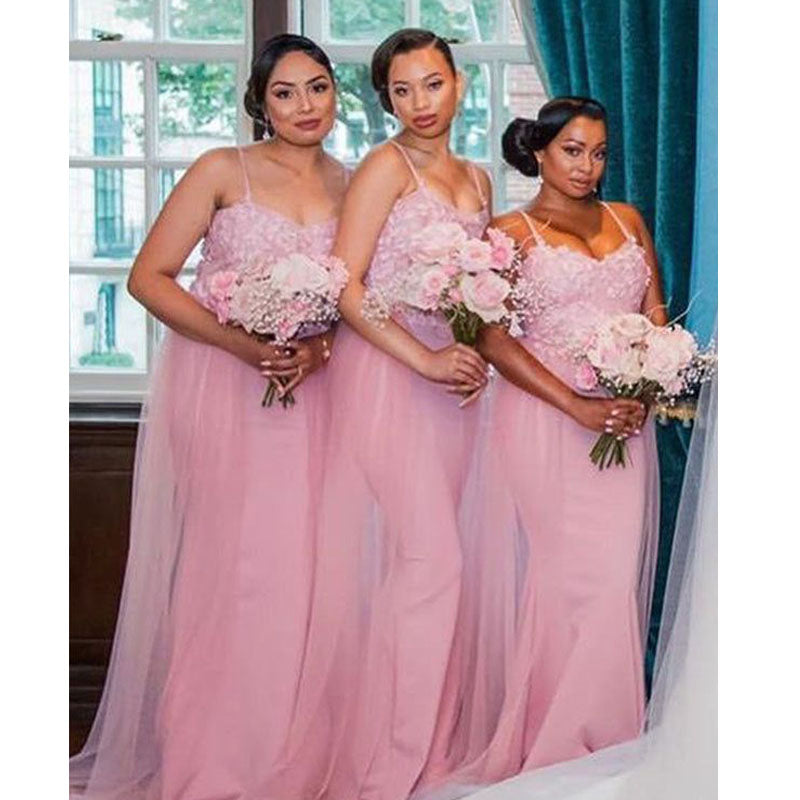 Pink Mermaid Spaghetti Straps Cheap Long Bridesmaid Dresses,WG1401