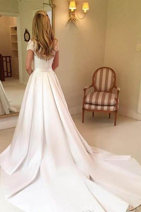 Princess Short Sleeves Lace Cheap Wedding Dresses Online, Cheap Bridal Dresses, WD524