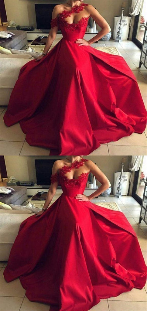 Red A-line One Shoulder Sleeveless Cheap Long Prom Dresses Online,12534