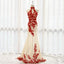 Red Applique High Neck Tulle Formal Charming On Sale Evening Party Long Prom Dresses, WG238