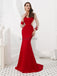 Red Long Sleeves See Through Back Beaded Mermaid Evening Prom Dresses, Evening Party Prom Dresses, 12082