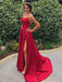 Red Sexy Side Slit Spaghetti Straps Cheap Long Evening Prom Dresses, Cheap Sweet 16 Dresses, 18374