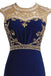 Royal Blue Gold Beaded Side Slit Mermaid Long Evening Prom Dresses, 17677