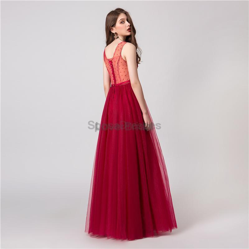 See Through Red Applique Evening Prom Dresses, Evening Party Prom Dresses, 12102