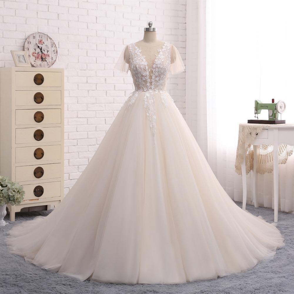 Sexy Backless Deep V Neckline Lace Wedding Bridal Dresses, Custom Made Wedding Dresses, Affordable Wedding Bridal Gowns, WD243