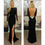 Sexy Black Long Sleeve Open Back Mermaid Side Split Long Evening Prom Dress, WG212