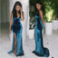 Sexy Blue Mermaid Spaghetti Straps V-neck Cheap Long Bridesmaid Dresses,WG1430