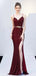 Sexy Burgundy Mermaid Spaghetti Straps V-neck High Slit Long Prom Dresses,12768