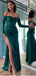 Sexy Green Mermaid High Slit Long Sleeves Cheap Prom Dresses,12852