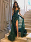 Sexy Green Sweetheart V-neck High Slit Long Prom Dresses Online,12378