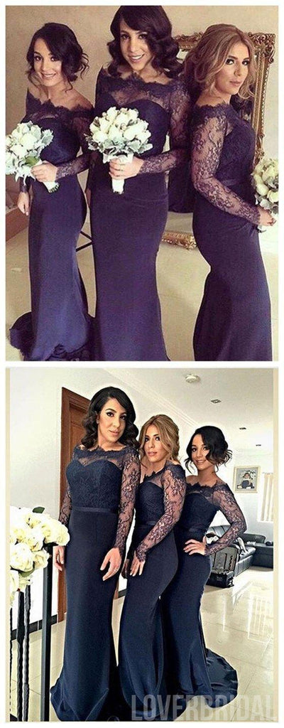 Sexy Long Sleeves Mermaid Lace Wedding Party Dress for Bridesmaids Wedding Guest Dresses, WG22