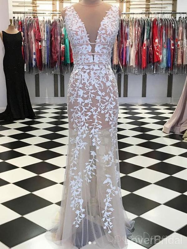 Sexy Mermaid Champagne Lace Cheap Long Evening Prom Dresses, Evening Party Prom Dresses, 18629