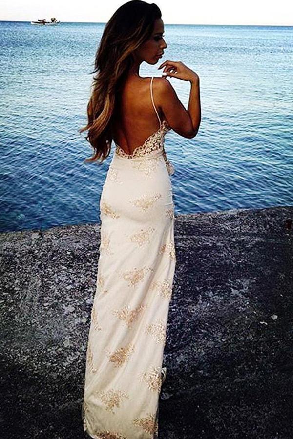 Sexy Mermaid Spaghetti Straps V-neck Backless Long Prom Dresses Online,12545