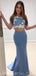Sexy Off Shoulder Two Pieces Blue Long Evening Prom Dresses, Cheap Custom Sweet 16 Dresses, 18452