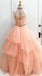 Sexy Open Back Orange Halter Delicate Beading Rhinestone Ball Gown Organza Long Evening Prom Dresses, 17347