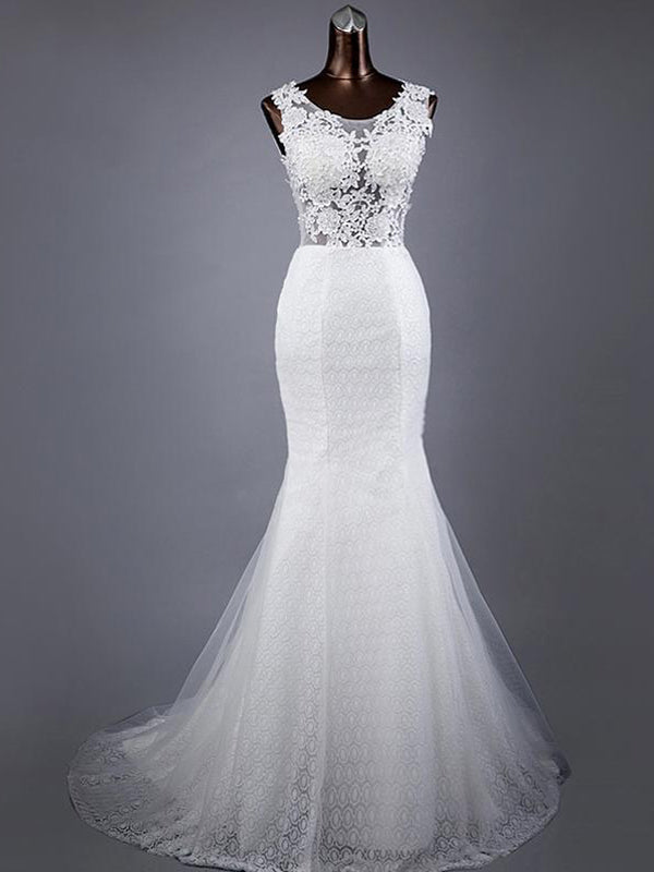 Sexy Open Back See Through Lace Mermaid Wedding Bridal Dresses, Custom Made Wedding Dresses, Affordable Wedding Bridal Gowns, WD250