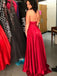 Sexy Red Backless Halter Side Slit Long Evening Prom Dresses, 17596