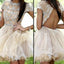 Short sleeve sparkly open back sexy knee length graduation homecoming dress,BD0047