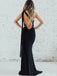 Simple Black Mermaid One Shoulder High Slit Cheap Long Prom Dresses,12653
