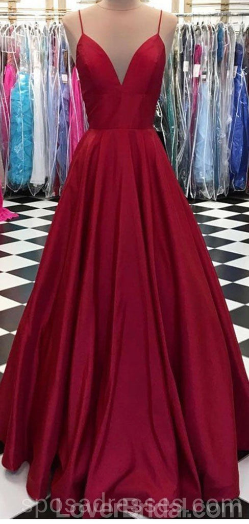 Simple Dark Red A-line Long Evening Prom Dresses, Cheap Custom Party Prom Dresses, 18589