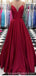 Simple Dark Red A-line Long Evening Prom Dresses, Cheap Custom Party Prom Dresses, 18589