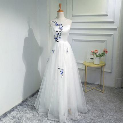 Simple Elegant Women Fashion White Embroidery Long Evening Prom Dresses, Popular Cheap Long 2022 Party Prom Dresses, 17301