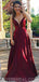 Simple Maroon Halter A-line Long Evening Prom Dresses, Cheap Custom Sweet 16 Dresses, 18462