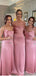 Simple Pink Mermaid Spaghetti Straps Cheap Long Bridesmaid Dresses,WG1225