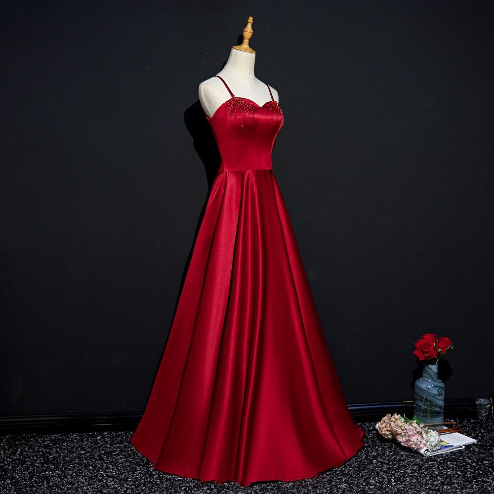 Simple Red A-line Spaghetti Straps V-neck Cheap Long Prom Dresses Online,12455
