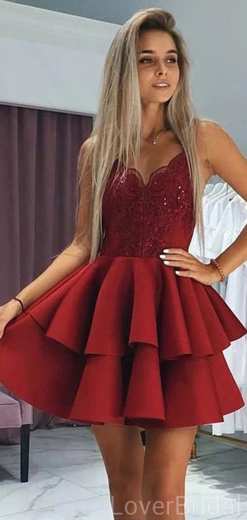 Spaghetti Straps Dark Red Short Homecoming Dresses Online, Cheap Short Prom Dresses, CM842