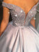Sparkly Silver A-line Off Shoulder V-neck Long Prom Dresses Online,Dance Dresses,12429