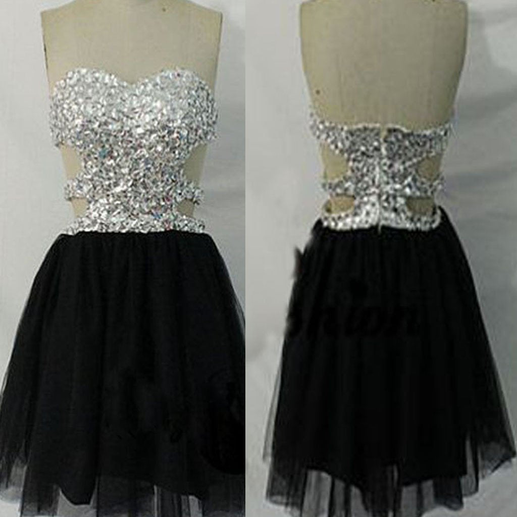 Strapless rhinestones sparkly mini mismatched open back freshman homecoming prom dress,BD0017