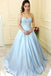 Strapless Sweetheart A line Light Blue Satin Long Evening Prom Dresses, 17462