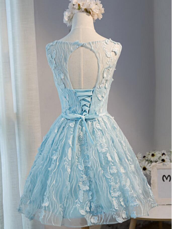 Tiffany Blue Open back Lace Cute Homecoming Prom Dresses, Affordable Short Party Prom Dresses, Perfect Homecoming Dresses, CM313