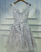 Two Straps Gray Lace Beaded Homecoming Prom Dresses, Affordable Short Party Prom Dresses, Perfect Homecoming Dresses, CM263
