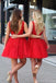 V Neck Bright Red Short Cheap Homecoming Dresses Online, CM826