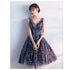 V-Neck Navy Lace Cheap Homecoming Dresses Online, Cheap Short Prom Dresses, CM786