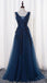 V Neckline Two Straps Lace Beaded Long Evening Prom Dresses, Popular Cheap Long Party Prom Dresses, 17306