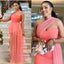 Coral Mermaid High Slit Cheap Long Bridesmaid Dresses,WG1255